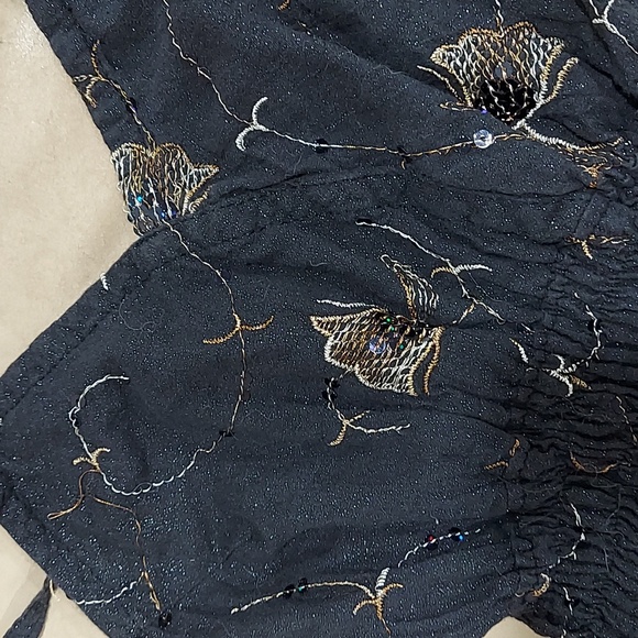 AA collection black with sparkle fabric embroidered floral dress sequins Est S - Picture 6 of 7
